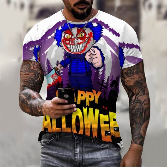 Men's Stylish Casual Halloween Short Sleeved T-Shirt - DUVAL