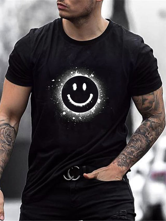 Men's Fashion Casual Black Smiling Face Printed T-Shirt - DUVAL