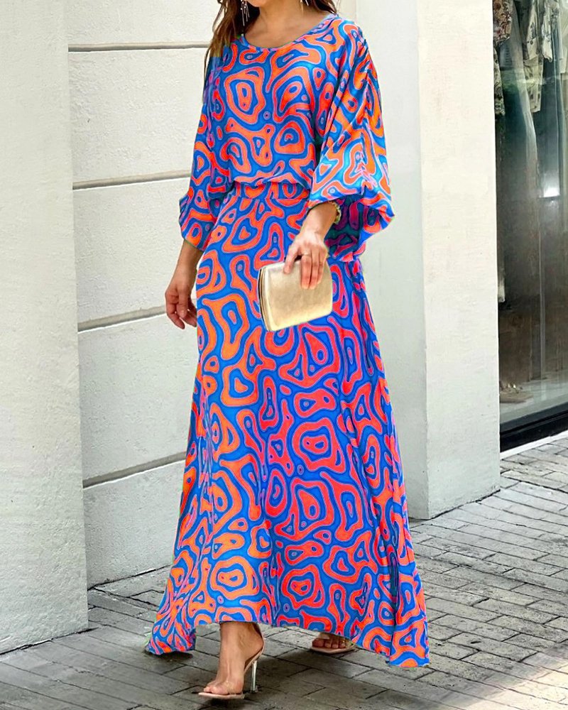 Two-piece loose plus size printed maxi dress