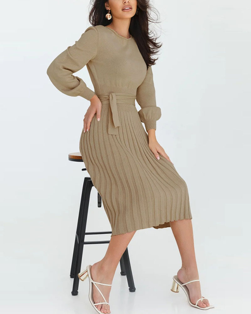 Autumn winter knitted slim pleated dress