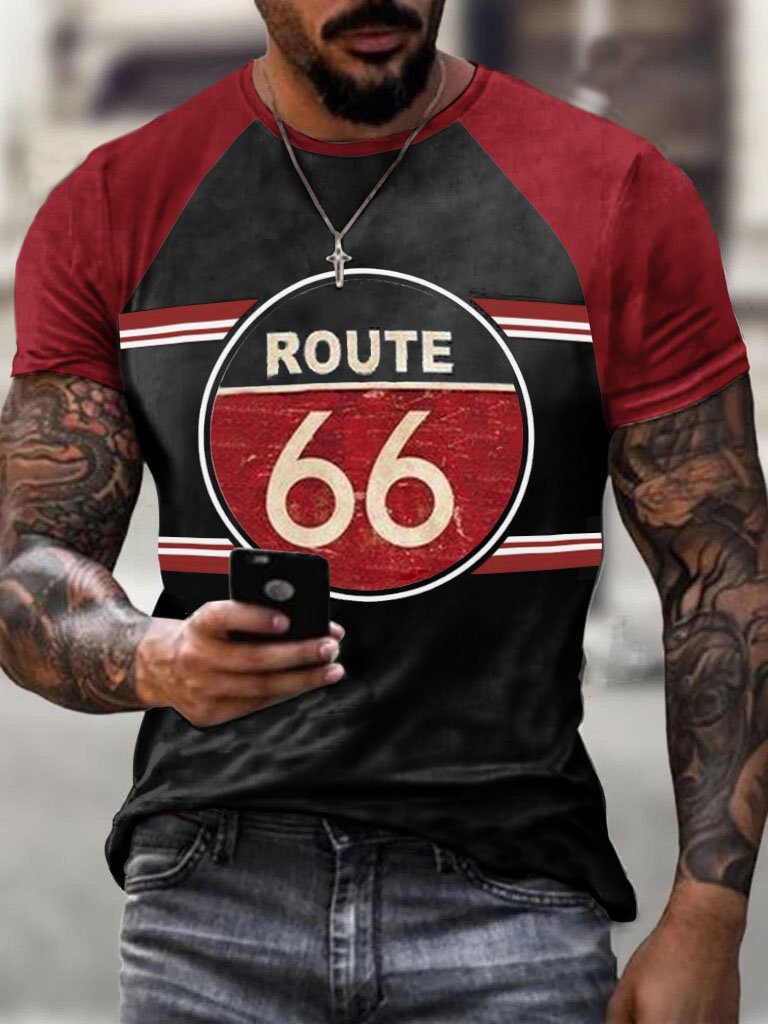 Route 66 Colorblock Shoulder Rubbing T-Shirt - DUVAL