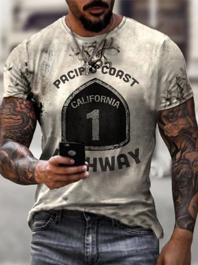 Men's Retro California State Route 1 Printed T-shirt - DUVAL