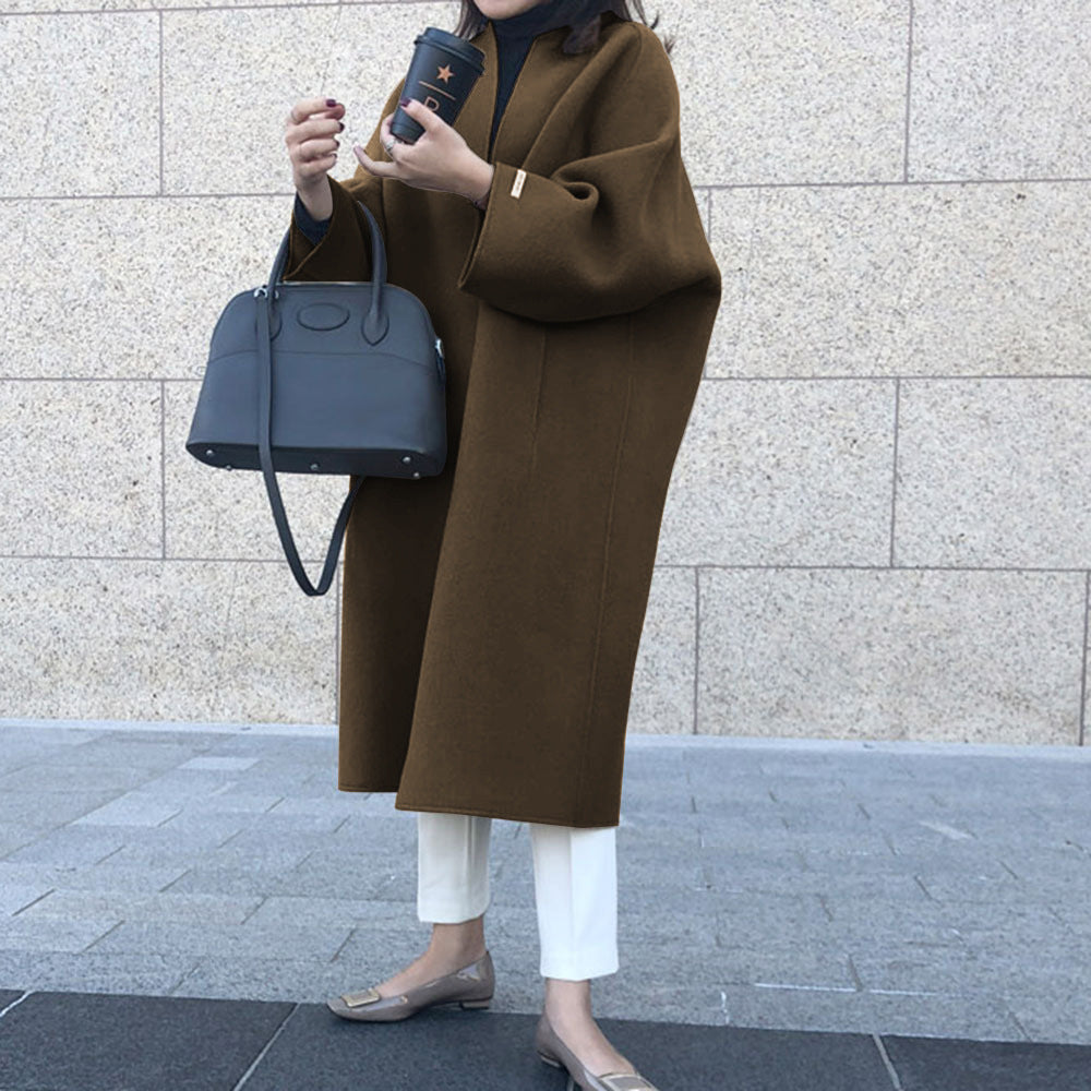 Elegant coat long solid color straight coat