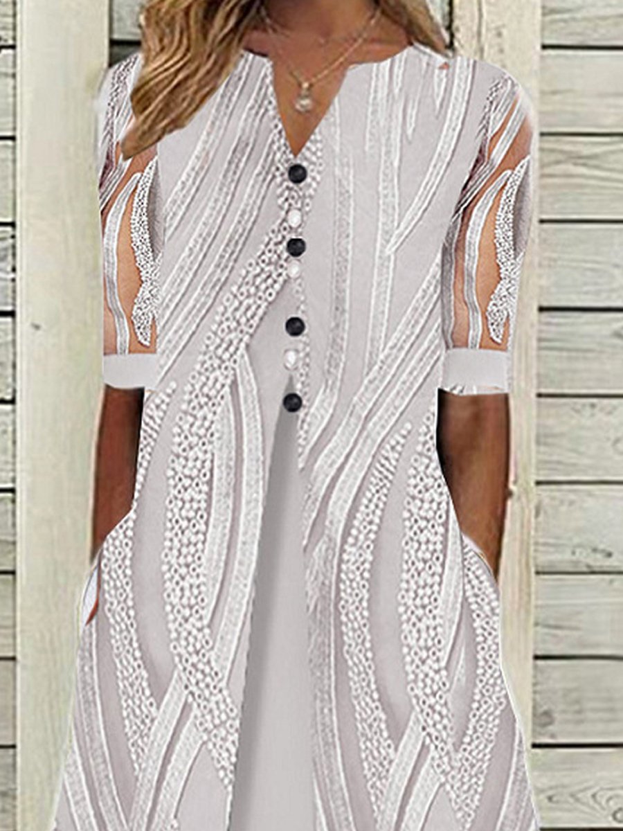 V-Neck Printed Loose Short Sleeve Maxi Dress - DUVAL