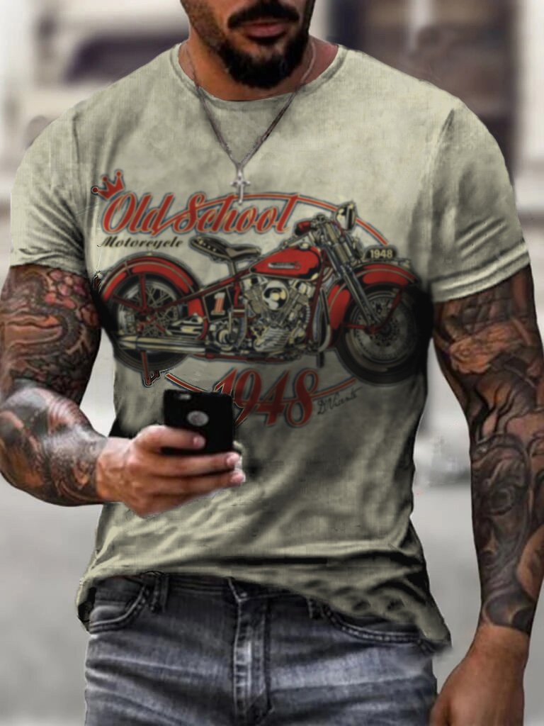 T-Shirt Motorcycle Retro Short Sleeve Casual