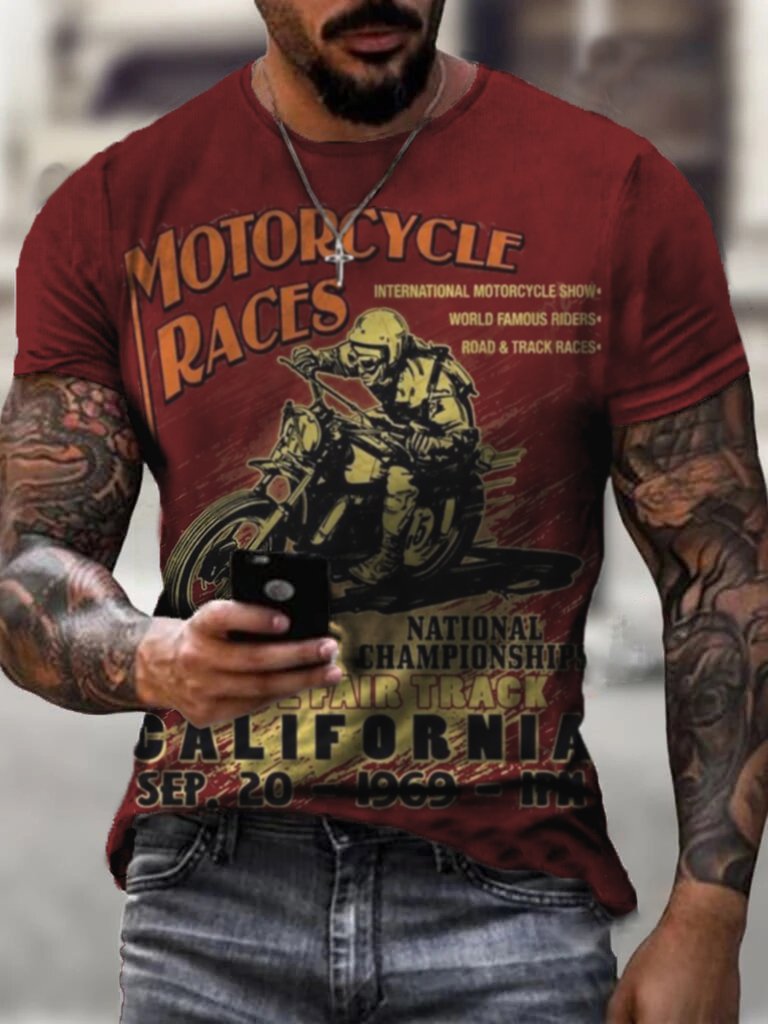 T-Shirt Motorcycle Retro Short Sleeve Casual