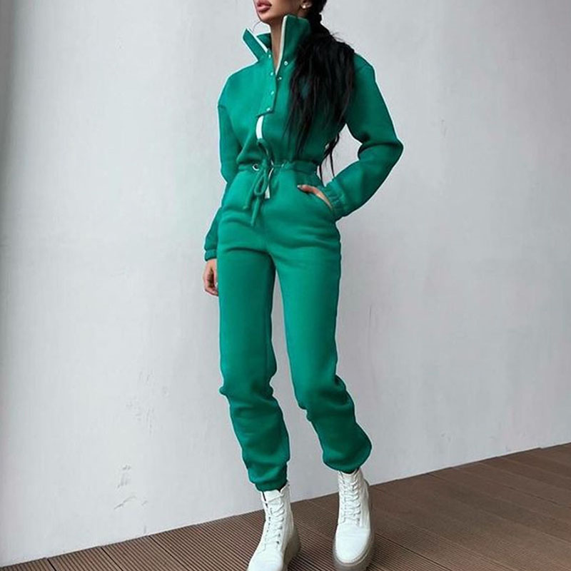 Autumn winter stand collar waist jumpsuit