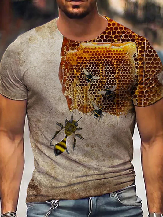 Men's  T shirt Tee Shirt Tee Bee Graphic Prints Honeycomb Crew Neck Brown Short Sleeve Daily Holiday Print Tops Designer Casual Big and Tall / Summer / Summer - DUVAL