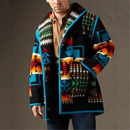 Men Polar Fleece Street Daily Fall Short Coat Loose Fit Warm Breathable Streetwear Casual Jacket Long Sleeve Geometric Pocket Black - DUVAL