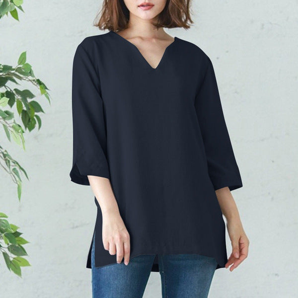 Casual V-neck Cotton Shirt