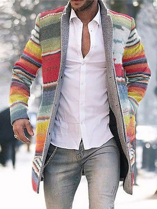 Men's Overcoat Cotton Blend Geometric Print Rolled - DUVAL