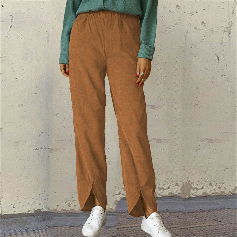 Thick corduroy straight-leg slacks