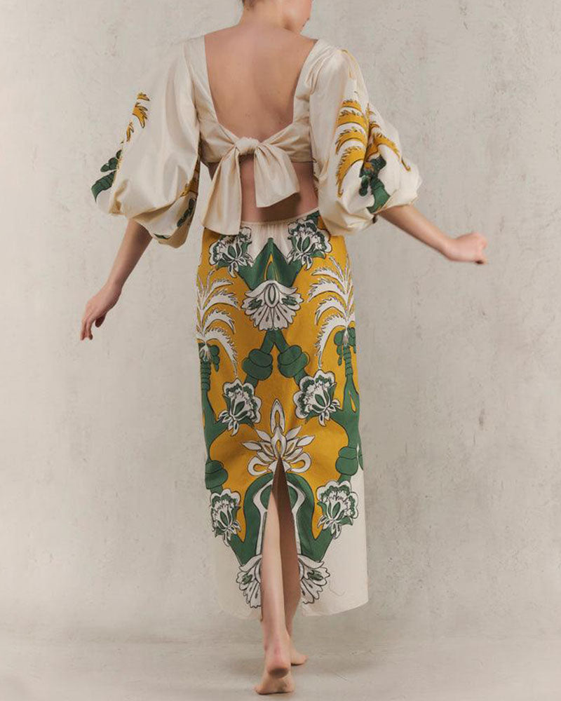 Yellow and Green Palm Print Dress