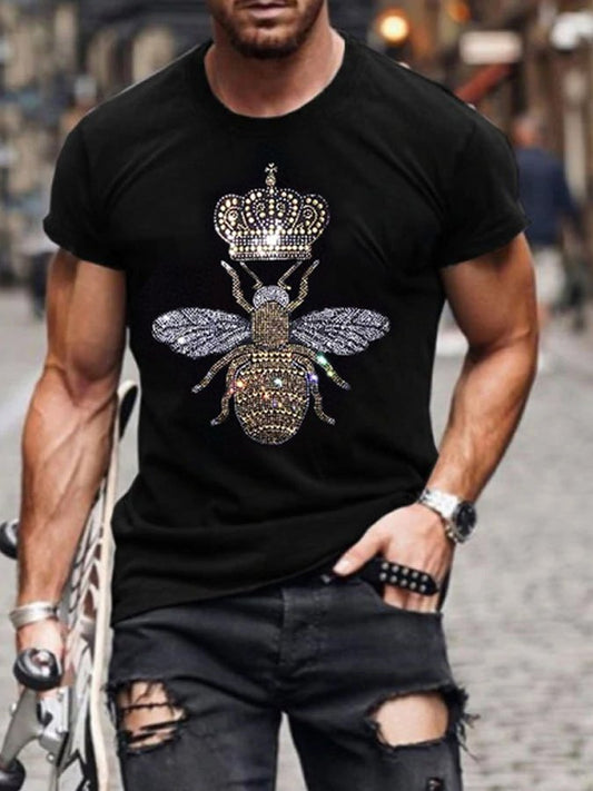 Men's Stylish Casual Black Rhinestone T-Shirt - DUVAL