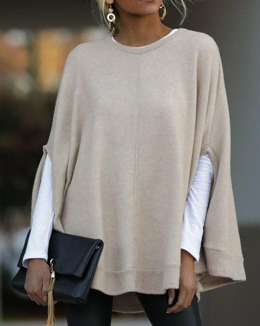 Batwing Crew Neck Knit Poncho