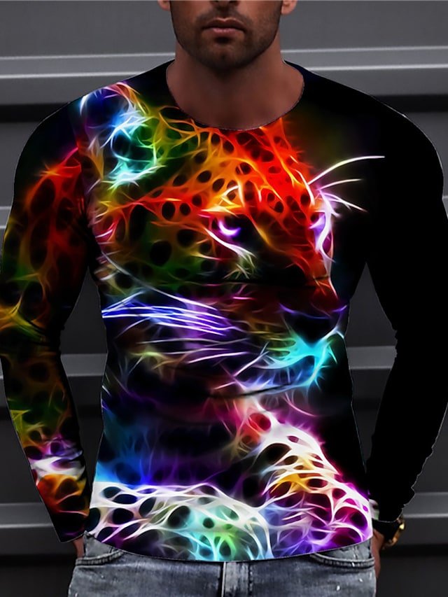 Men's  T shirt Tee Tiger Graphic Prints Crew Neck Black 3D Print Daily Holiday Long Sleeve Print Clothing Apparel Designer Casual Big and Tall - DUVAL