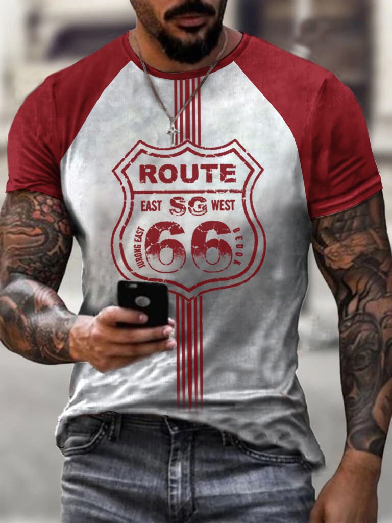 Route 66 Colorblock Shoulder Rubbing T-Shirt