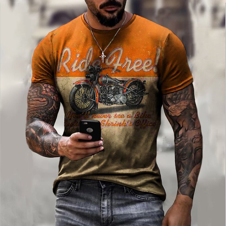 Fashion Motorcycle Print Casual T-shirt