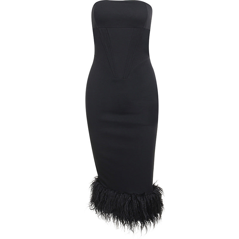 Feather Tight Sexy Tube Top Dres