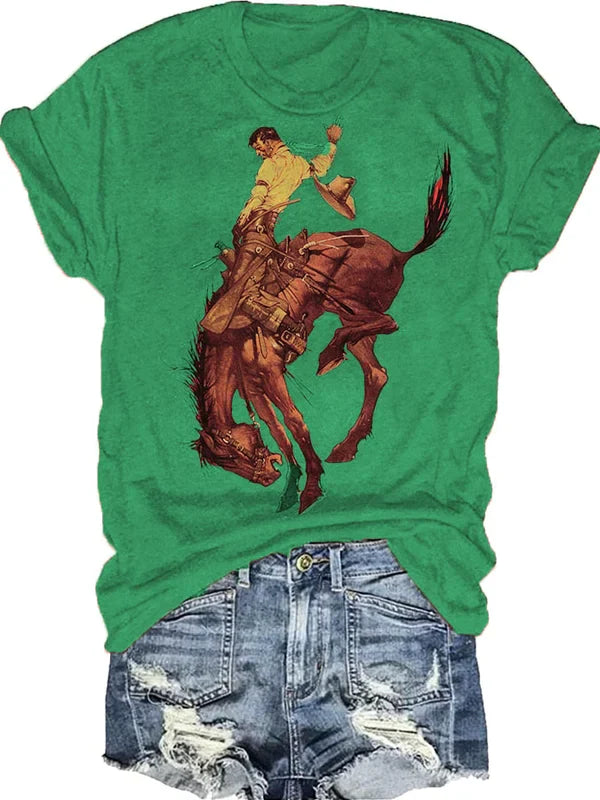 Western Vintage Print Print Short Sleeve T-Shirt