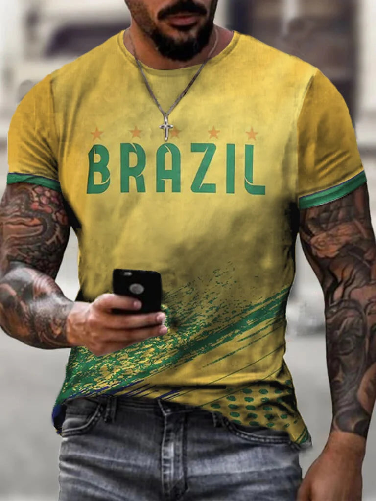 Brazil Team Sports Football Printed T-Shirt - DUVAL