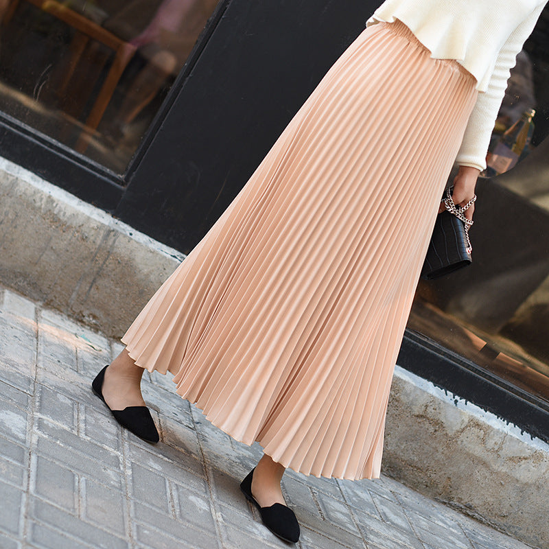 High waist elastic waist pleated skirt