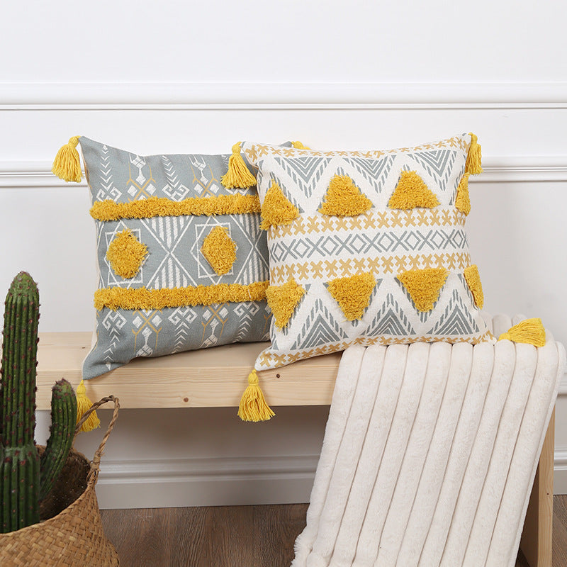 Ethnic series embroidered tassels geometric cushion