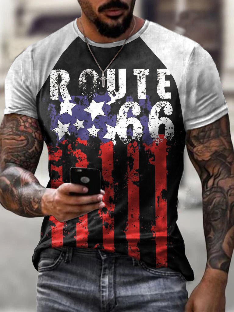 Route 66 Print Vintage Men's T-Shirt - DUVAL