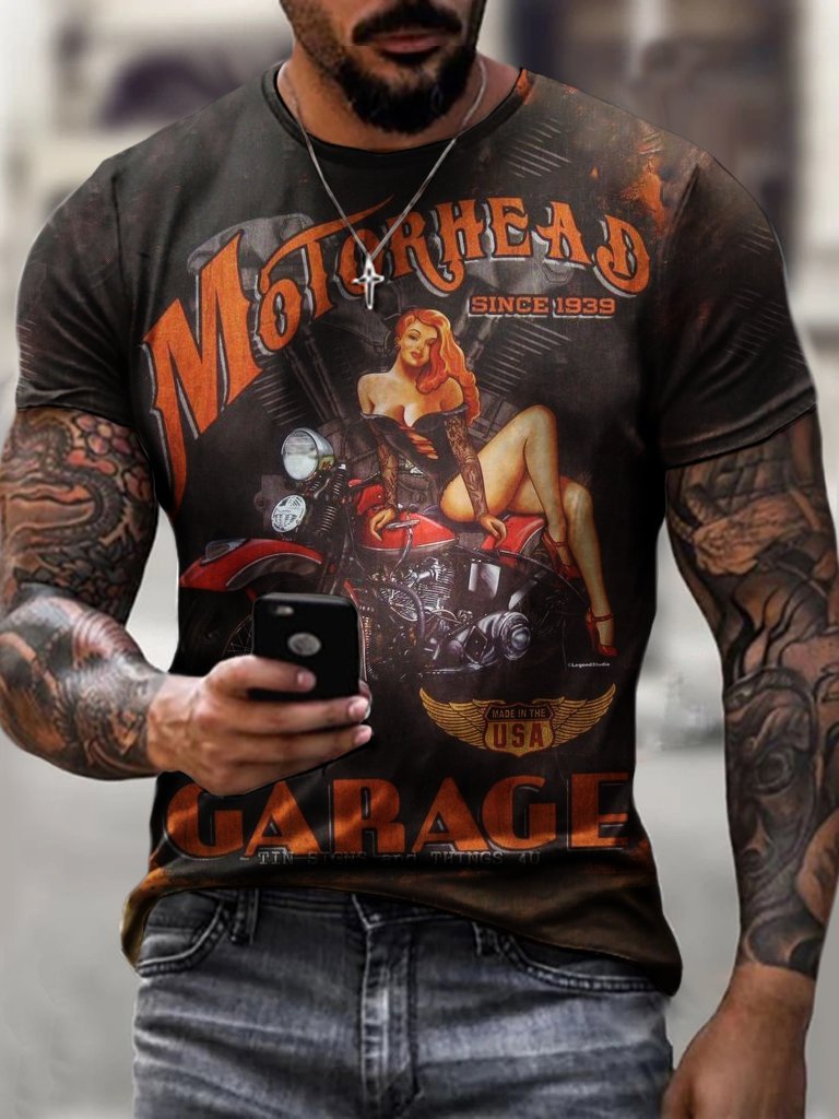 Retro Motorhead Beauty Motorcycle Print T-Shirt – DUVAL