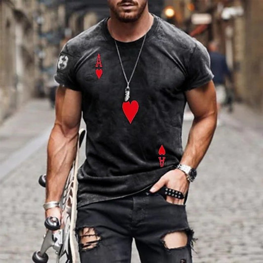 Men's T shirt Tee 3D Print Graphic Prints Poker Crew Neck Street Casual 3D Print Short Sleeve Tops Fashion Breathable Comfortable Black - DUVAL