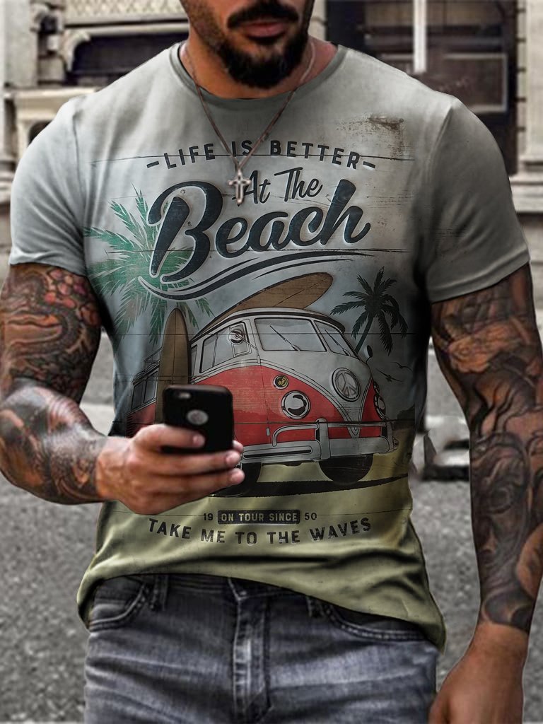 Retro vacation car print T-shirt - DUVAL