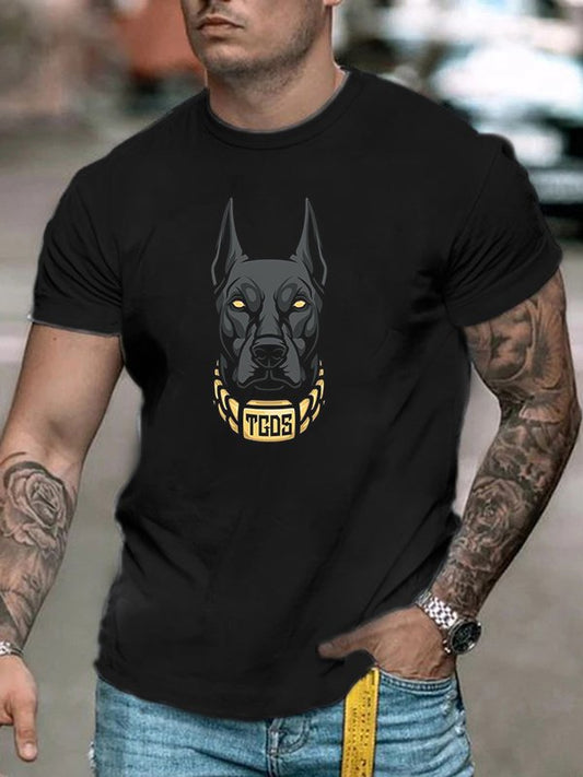 Men's Fashion Casual Black Dog Print T-Shirt - DUVAL