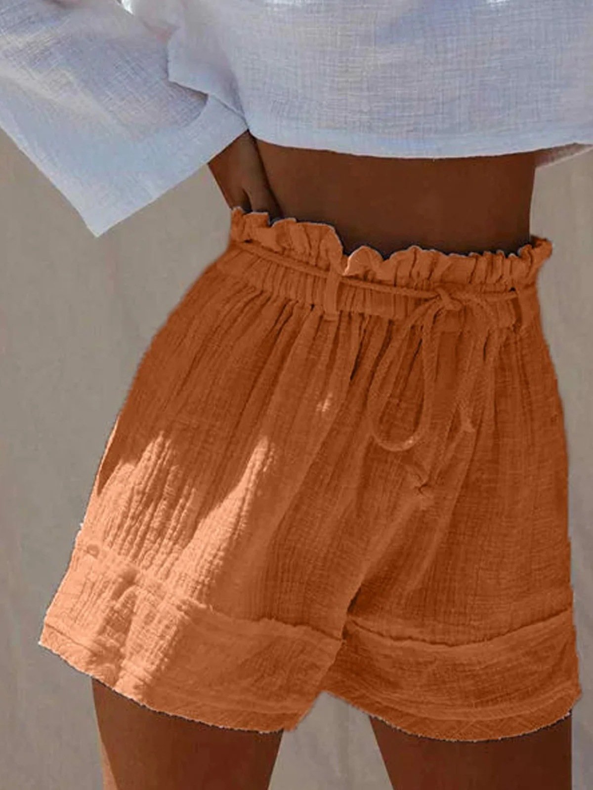 Casual High Waist Self-tie Short Pants