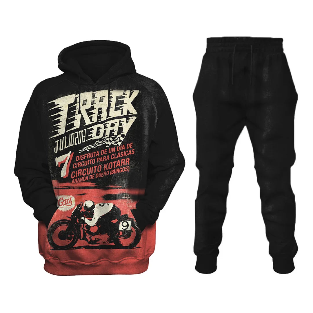 Track Day Men's Retro Car Print Sweatshirt Set - DUVAL