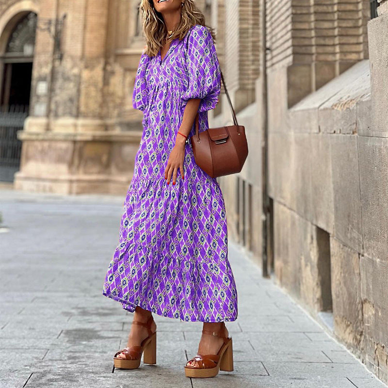 Summer Bohemian Balloon Sleeve Dress