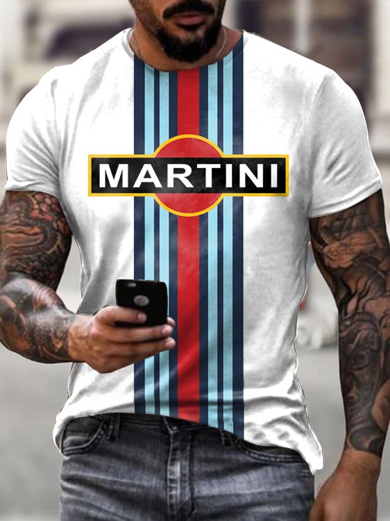 Men's Vintage Motor Martini Oil Badge Printed T-shirt - DUVAL