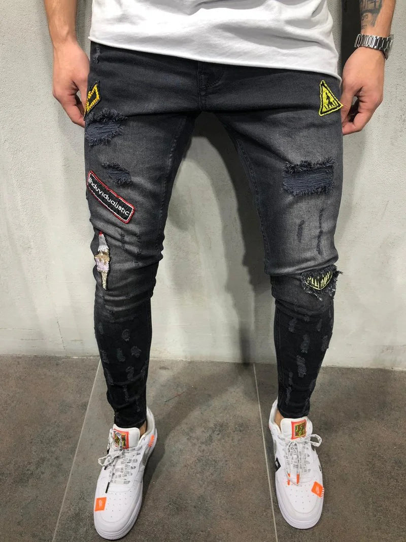 Street Ripped Jeans Men's Street Ripped Slim Denim Trousers – DUVAL