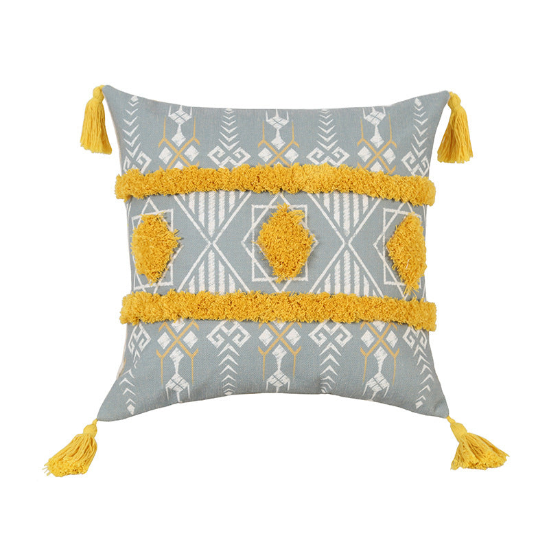 Ethnic series embroidered tassels geometric cushion