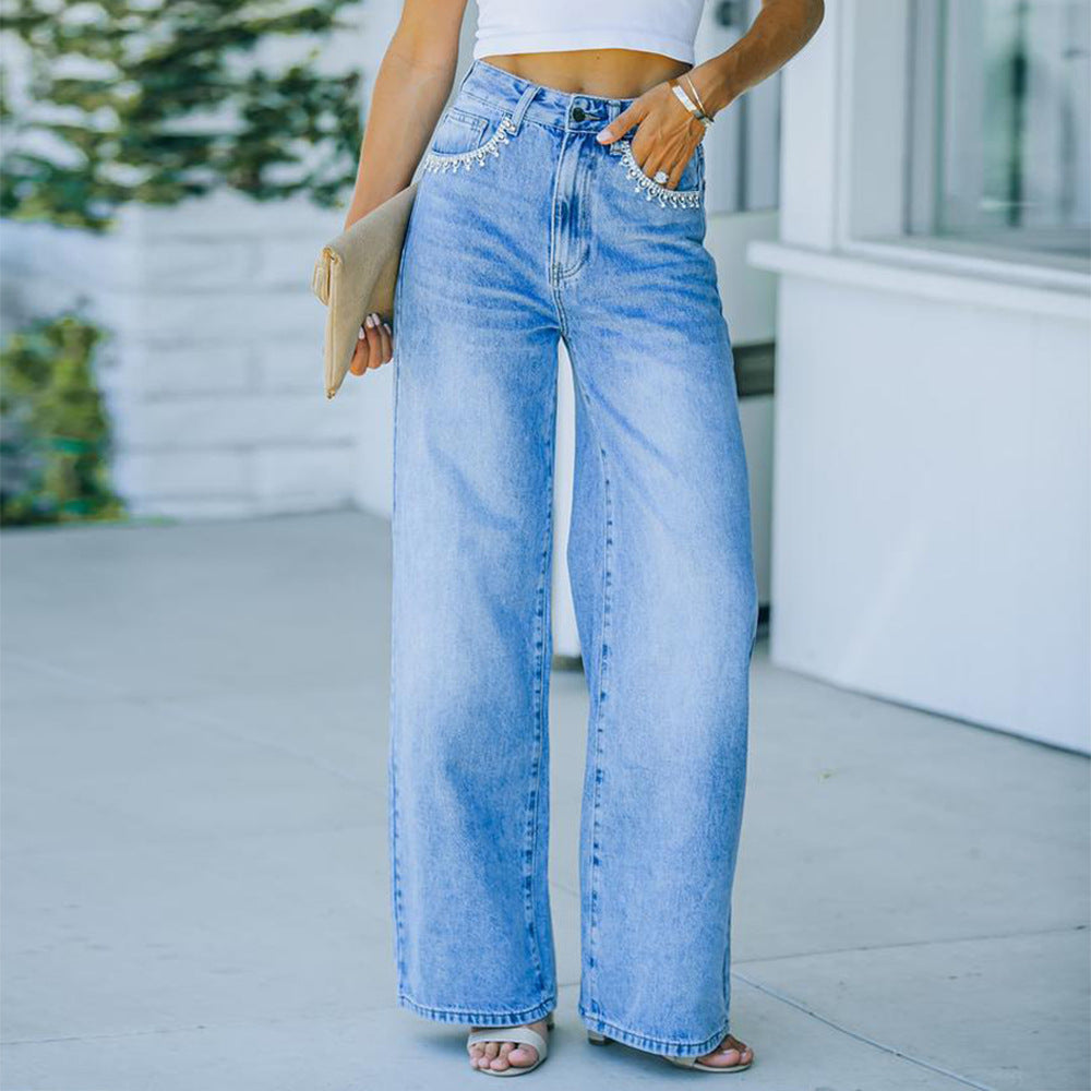women's new petal pocket temperament casual jeans