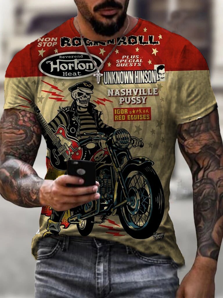 Men's Retro Motorcycle Riding Printed T-shirt