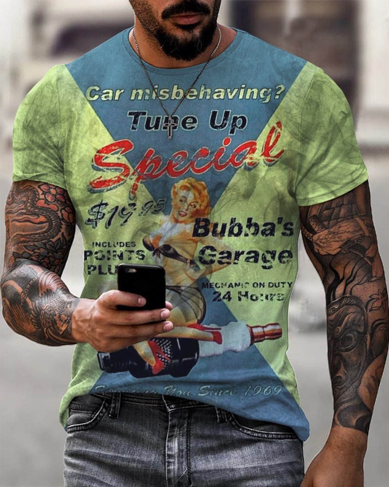 Men's Printed Motorcycle Casual Short Sleeve T-Shirt - DUVAL