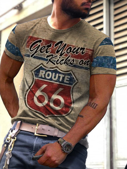 Men's Crew Neck Route 66 Short Sleeve Tops T-shirts - DUVAL