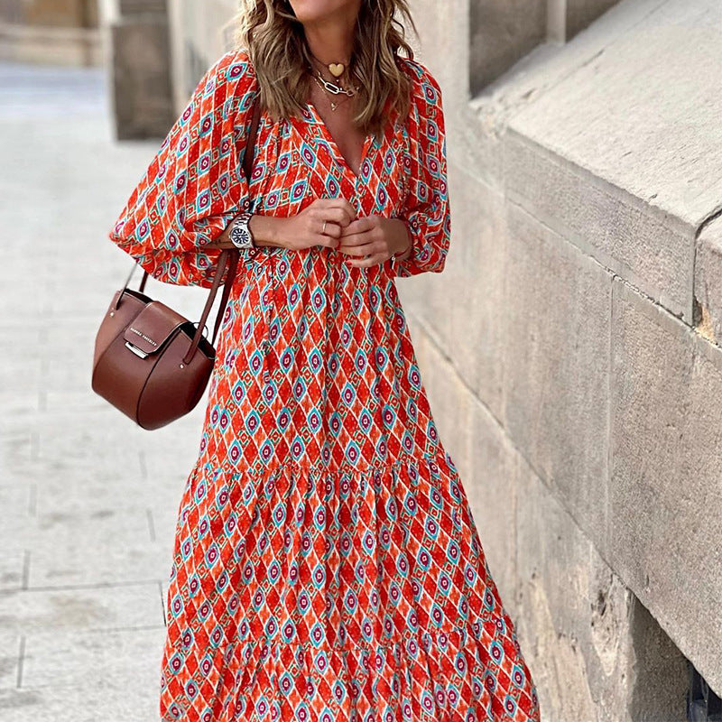 Summer Bohemian Balloon Sleeve Dress