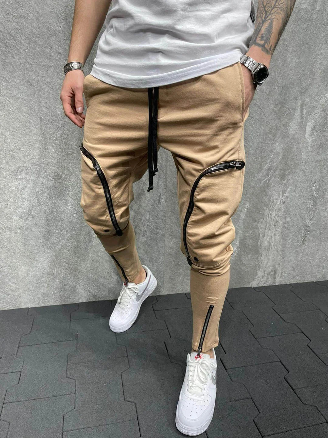 Men Zipper Drawstring Casual Trousers - DUVAL