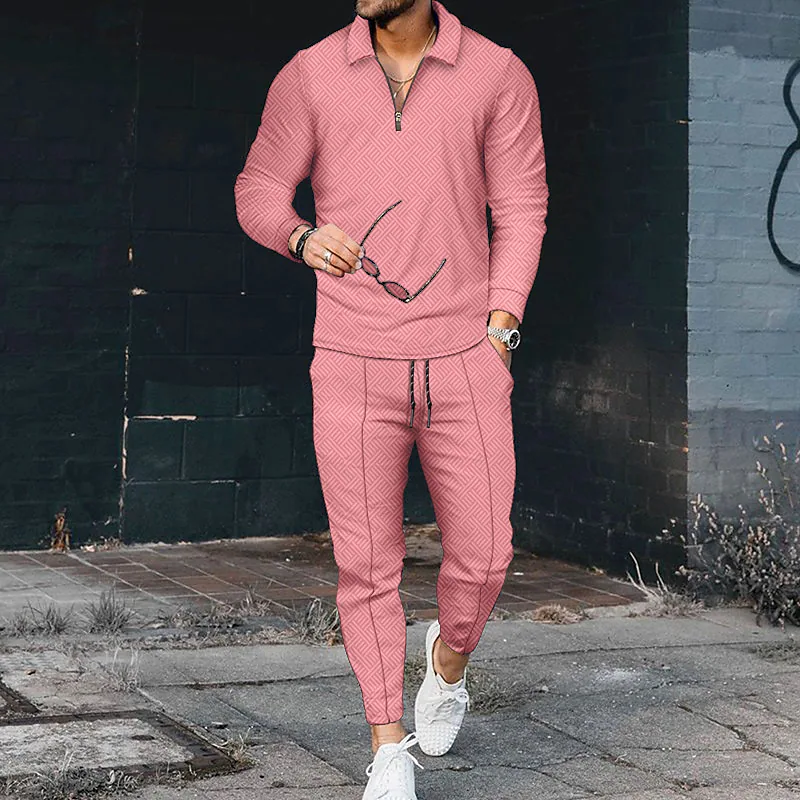 Luxury Pink Prestige Long Sleeve Polo Suit - DUVAL
