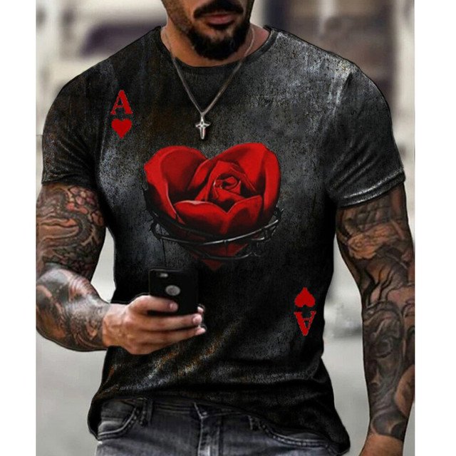 Men's Fashionable Casual Poker Print T-Shirt - DUVAL
