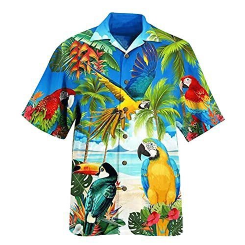 Men's Bird Seaside Beach Short Sleeve Shirt