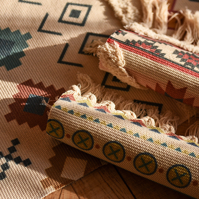 Cotton - hemp woven simple fringe carpet