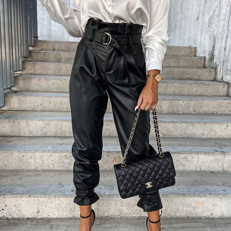 High waist slim all match straight leg casual pants