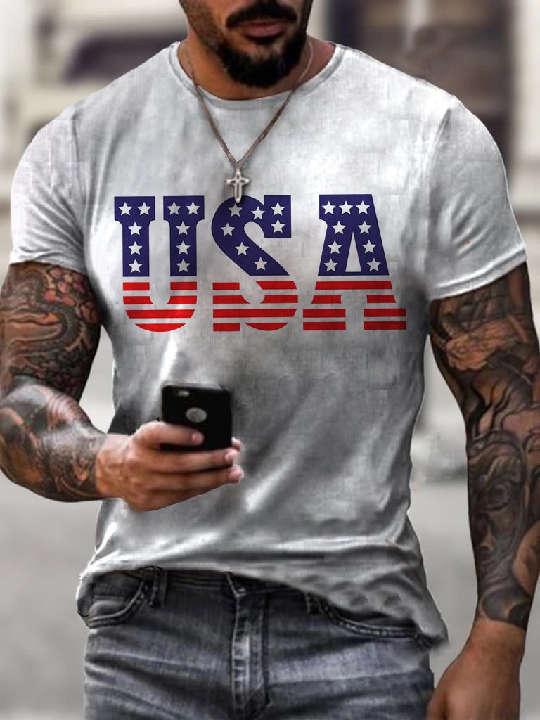 Mens 4th of July America Printed T-Shirt - DUVAL